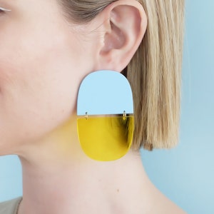 Transparent Yellow Pastel Blue The Chunk Modern Acrylic Earrings, Statement Earrings, Acrylic Earrings, Contemporary Earrings image 1