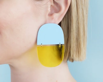 Transparent Yellow + Pastel Blue “The Chunk” Modern Acrylic Earrings, Statement Earrings, Acrylic Earrings, Contemporary Earrings
