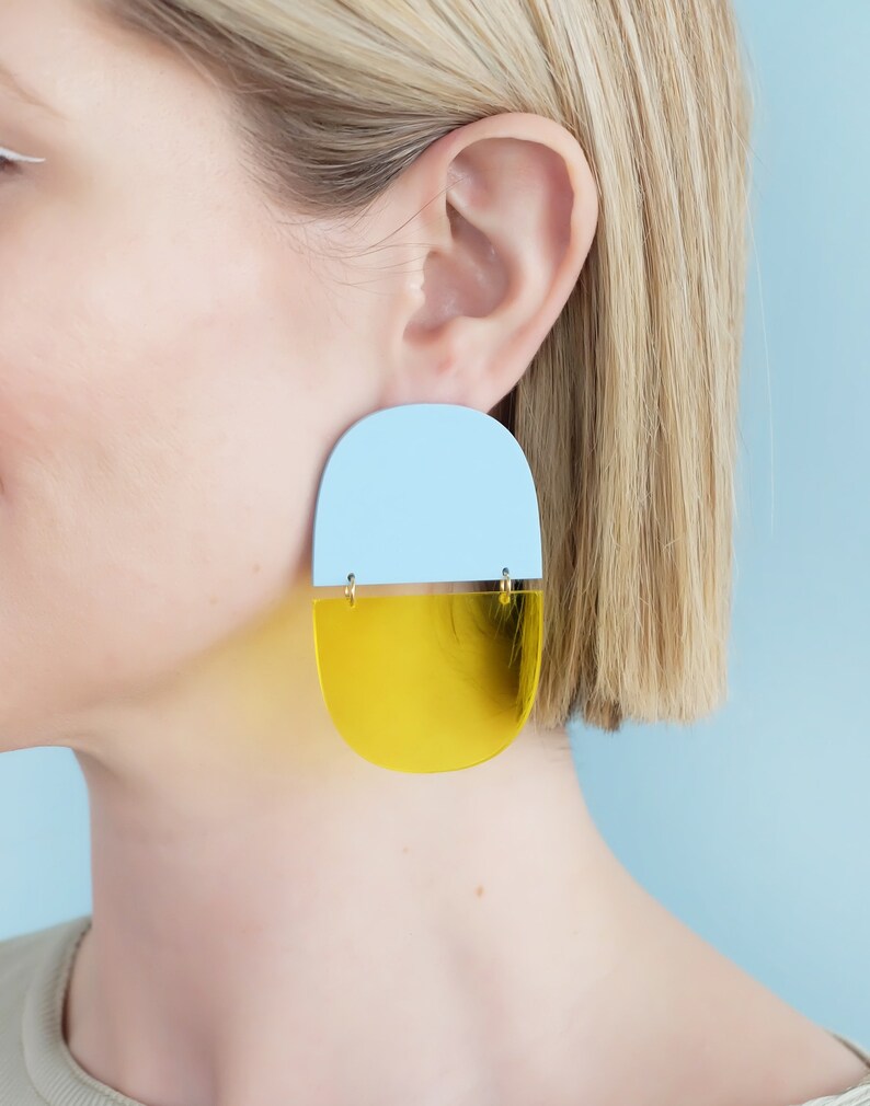 Transparent Yellow Pastel Blue The Chunk Modern Acrylic Earrings, Statement Earrings, Acrylic Earrings, Contemporary Earrings image 1