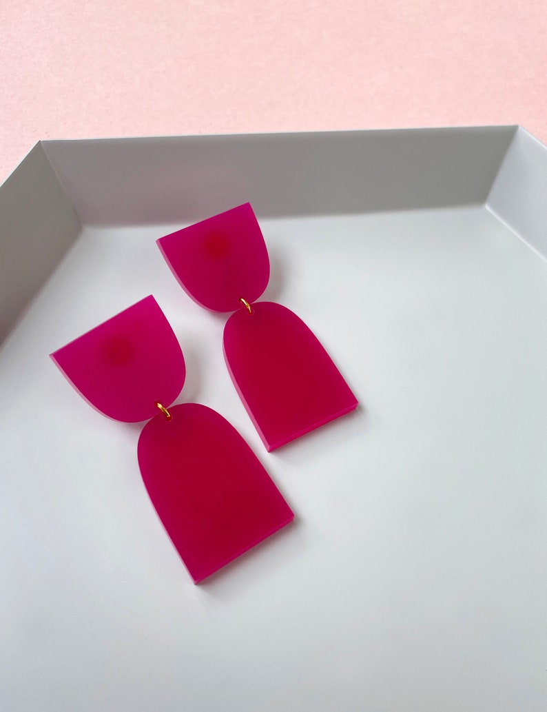 Translucent Magenta The Cinch Modern Acrylic Earrings, Statement Earrings, Acrylic Earrings, Contemporary Earrings image 3