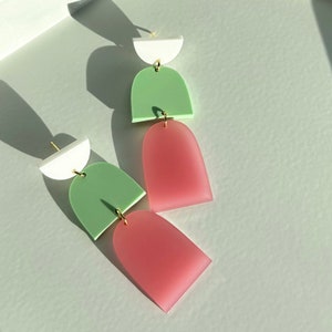 Multi Color Dangle and Drop Modern Acrylic Bold Statement Earrings, Lightweight Hypoallergenic Laser Cut Stud Earrings, Colorful Earrings image 2