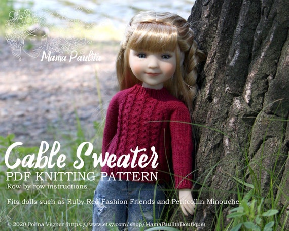 Doll clothes cable sweater knitting pattern fits 13-14 inch | Etsy