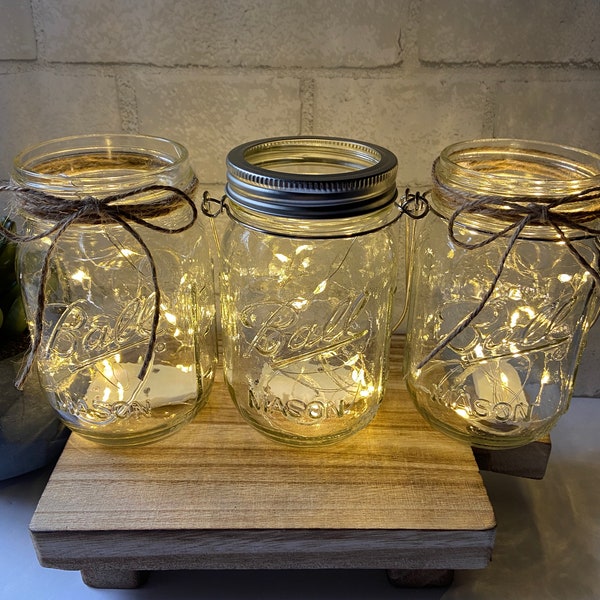 Lighted Mason Jar, Perfect for Weddings, Showers, and Evening Events, Enhanced with Fairy Lights and Jute Twine