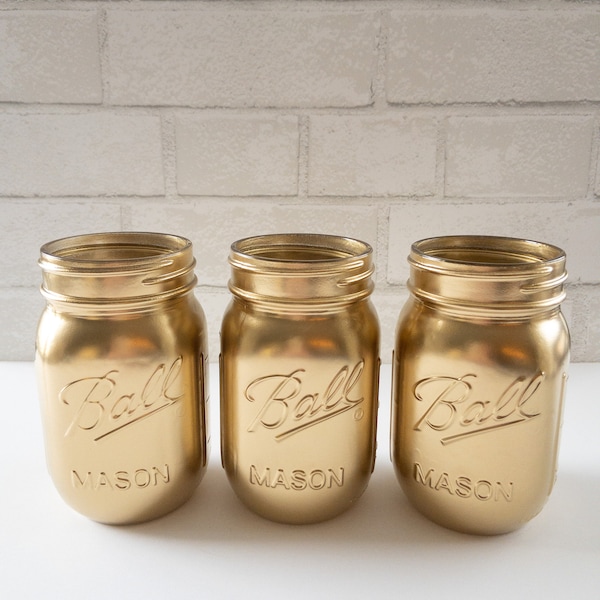 Gold Painted Mason Jar, Gold Centerpiece, Painted Mason Jar, Wedding Centerpiece, 50th Anniversary Celebration