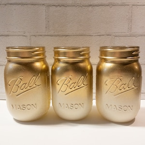 Gold and Ivory Ombre Painted Mason Jar, Wedding Decor, Gold Vases, 50th Anniversary Celebration