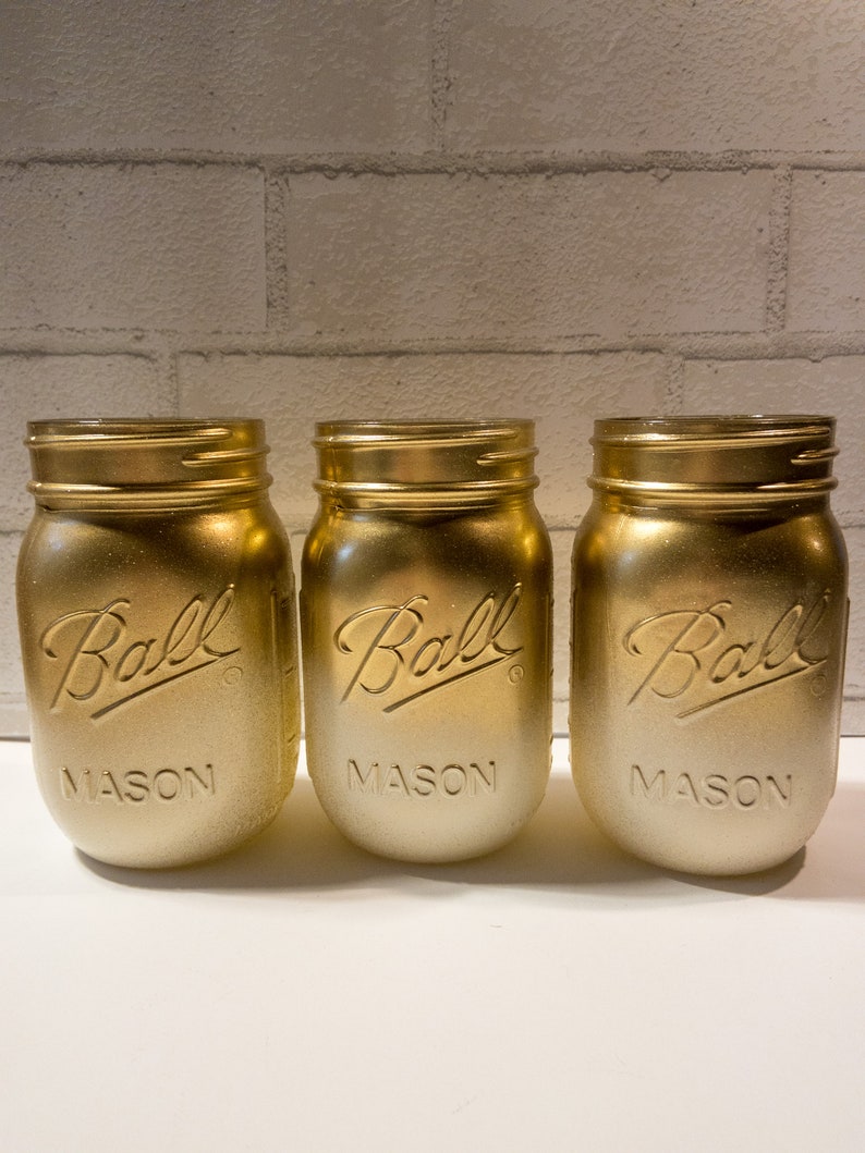 Gold and Ivory Ombre Painted Mason Jar, Wedding Decor, Gold Vases, 50th Anniversary Celebration image 3