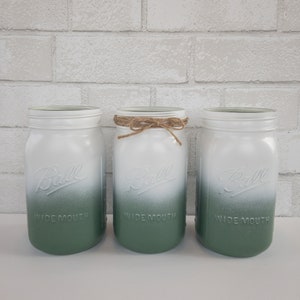Sage Green and White Painted Ombre Mason Jar! Graduation Centerpiece, Baby Shower Decor, Wedding Shower Centerpiece.