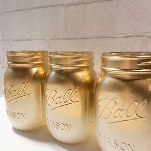 Gold and Ivory Ombre Painted Mason Jar, Wedding Decor, Gold Vases, 50th Anniversary Celebration image 5