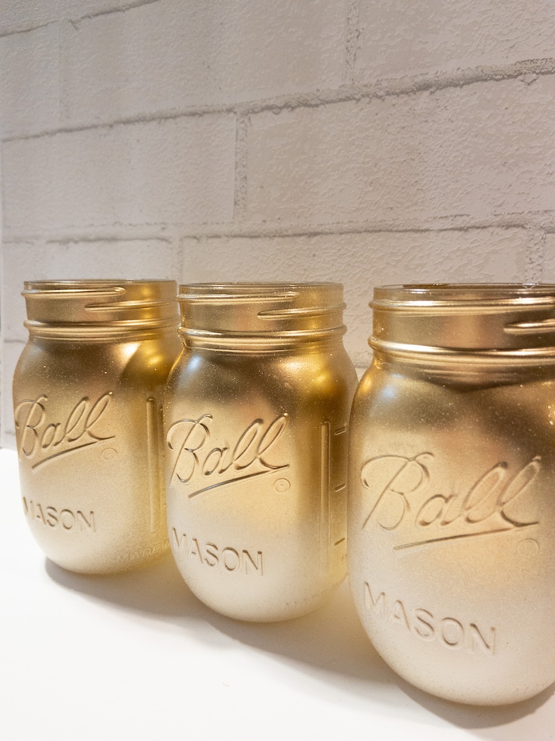 Gold and Ivory Ombre Painted Mason Jar, Wedding Decor, Gold Vases, 50th Anniversary Celebration image 5