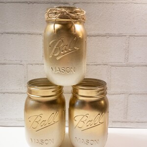 Gold and Ivory Ombre Painted Mason Jar, Wedding Decor, Gold Vases, 50th Anniversary Celebration image 2