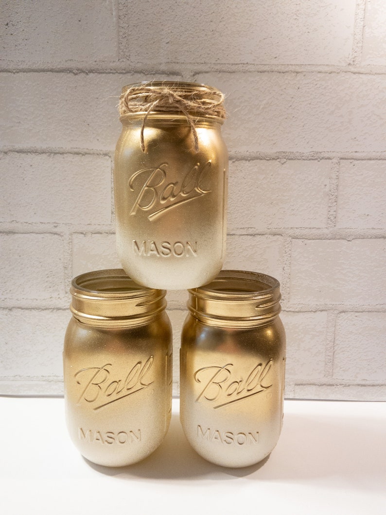 Gold and Ivory Ombre Painted Mason Jar, Wedding Decor, Gold Vases, 50th Anniversary Celebration image 2