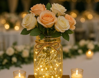 Lighted Mason Jar Centerpiece: Rustic Wedding Decor