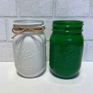 Green and White Painted Mason Jar Set! Graduation Centerpiece, Baby Shower Decor, Wedding Shower Centerpiece.