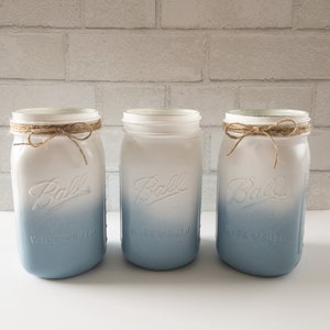 Ombre Blue and White Painted Mason Jar Centerpiece, Glitter Mason Jar, Baby Shower, Gender Reveal Centerpiece, Birthday Custom Centerpiece