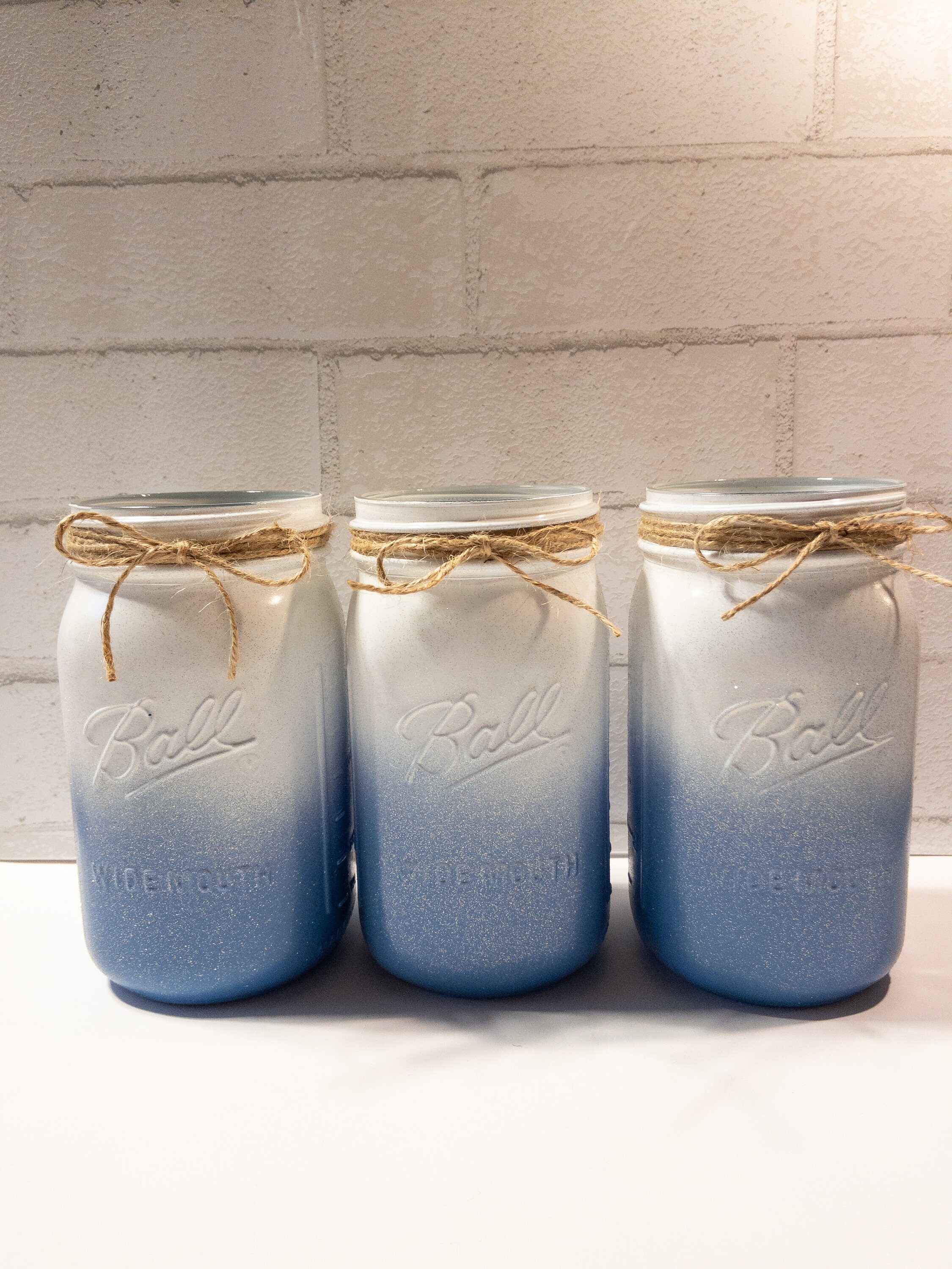 Ombre Dark Blue and White Painted Mason Jar Centerpiece Mason Jar Baby Shower Gender Reveal Centerpiece Birthday Custom