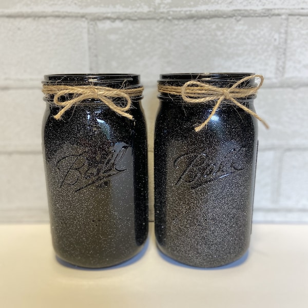 Black Painted Mason Jar Centerpiece, Graduation Party, Wedding Centerpiece, Anniversary Celebration