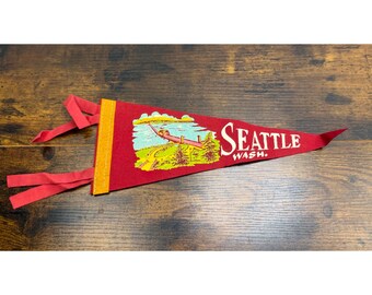 Vintage Seattle Washington Souvenir Felt Pennant - Scenic Artwork - 12 inches