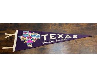 Vintage Texas Pennant Felt Flag "The Lone Star State" Purple 26.5 inches