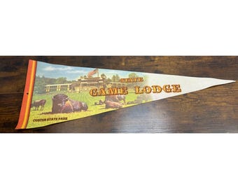 Vintage Custer State Park Game Lodge Pennant With Bison & Lodge 29.5 inches