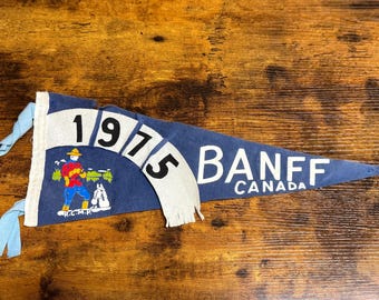 Vintage 1975 Banff Canada pennant damaged