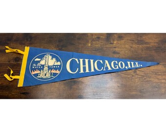 Vintage Chicago Illinois Felt Pennant With The Old Water Tower Design - 26 inches