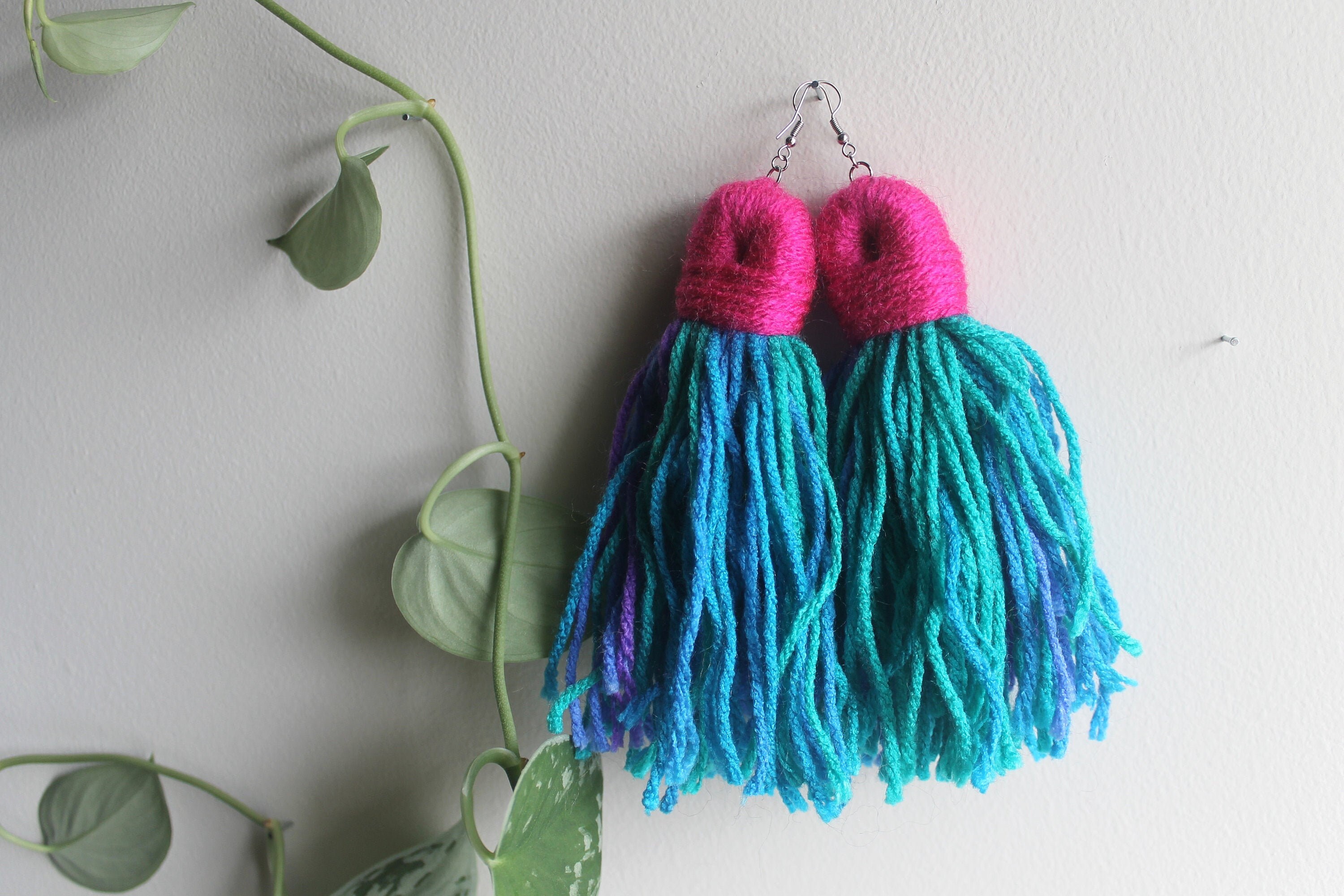 Yarn Tassel Earrings Etsy
