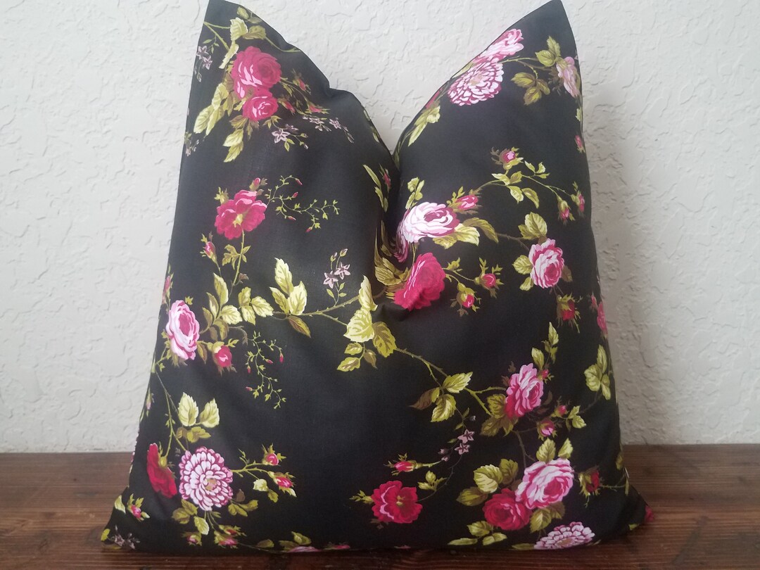 Black Floral Accent Pillow Cover. Farmhouse Pillows. Beach Etsy