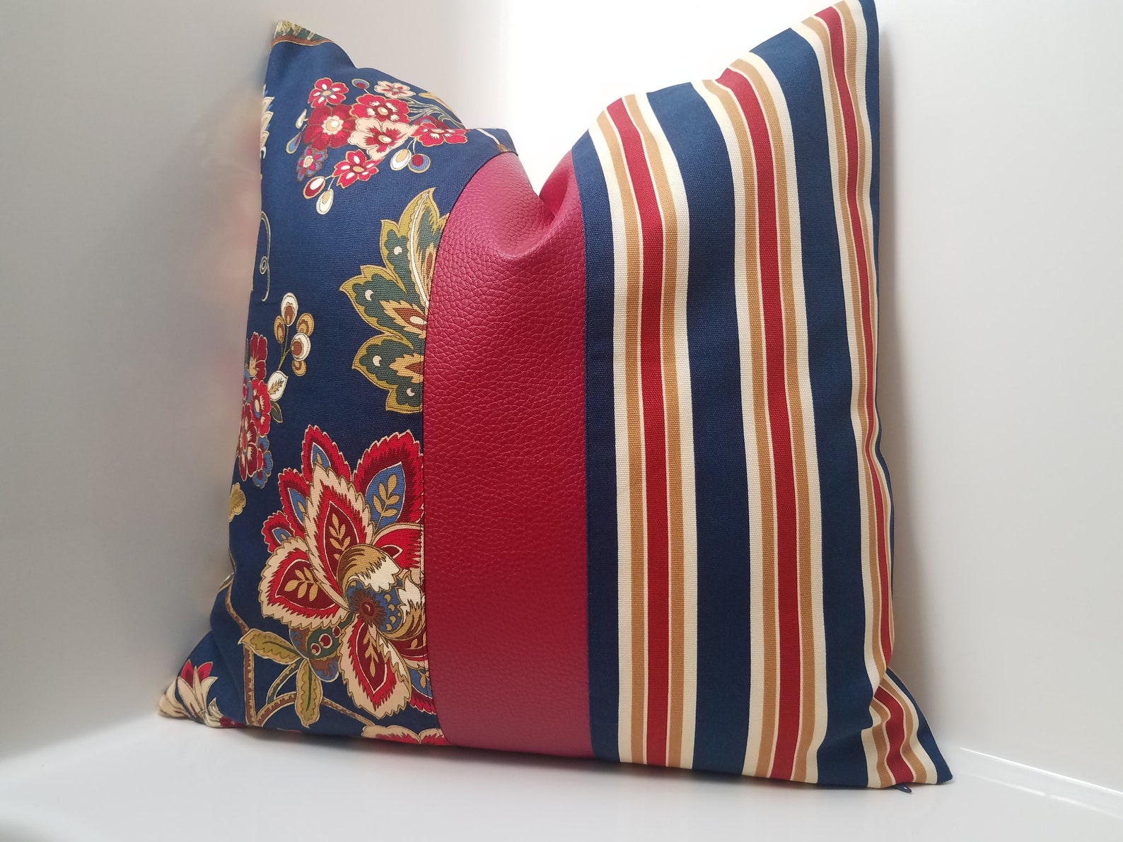 Faux Leather Decorative Throw Pillow Cover. Color Block Etsy Nederland