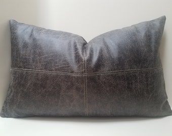 Faux Leather Patchwork Pillow Cover: Modern Neutral Pillow