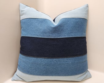 Denim Patchwork Pillow Cover: Farmhouse Throw Pillow, Variety Colors & Sizes
