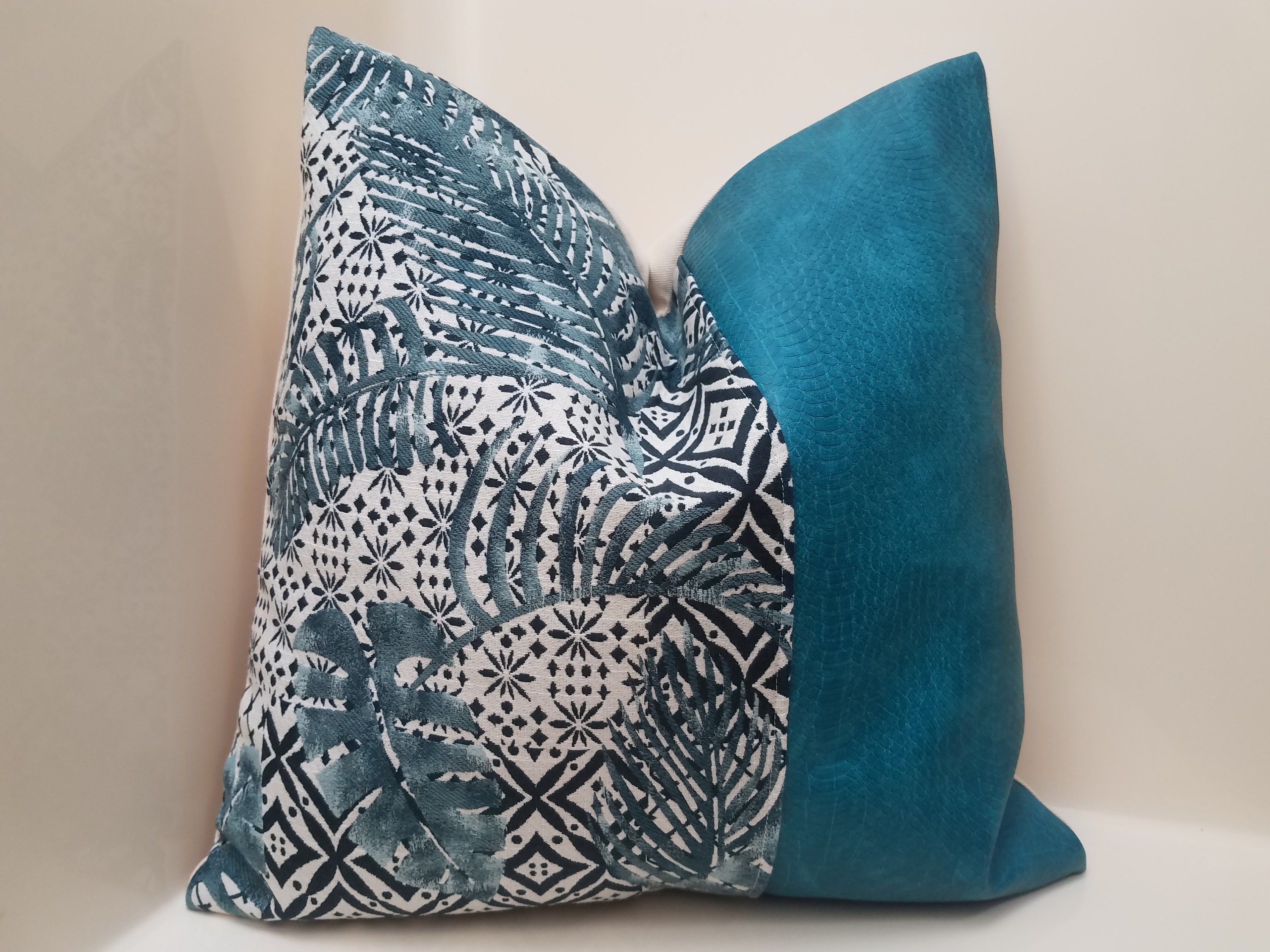 Faux Leather Pillow Cover Blue Accent Pillow Tribal Throw Etsy UK