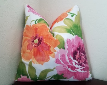 Floral Pillow Cover: Purple, Pink & Orange Flowers, Indoor/Outdoor Pillowcases