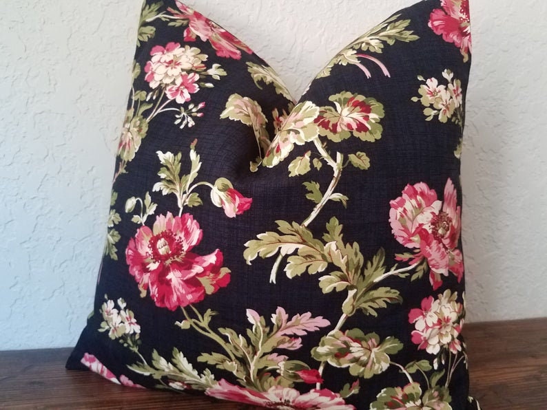 Black Floral Accent Pillow Cover. Farmhouse pillows. Toss Etsy