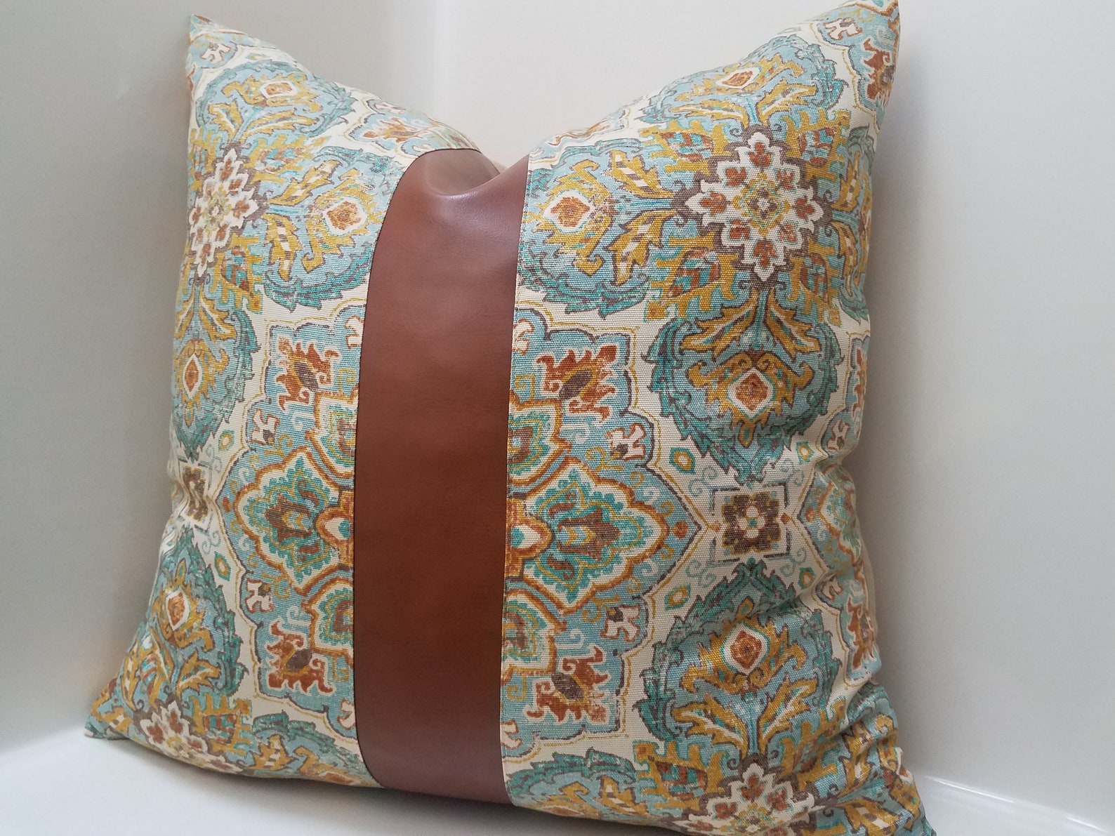 Faux Leather Pillow Cover, Decorative Pillow, Color Block Pillow