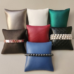 Faux Leather Jewelry Display Pillow: Bracelet Holder Cushion