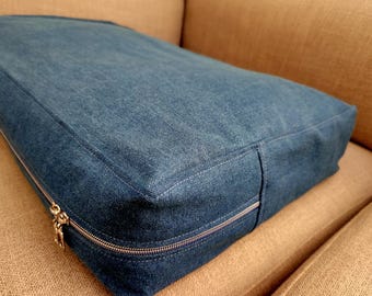DENIM Fabric Cushion Cover 4" up to 6" Thick: Removable Zippered Sofa, Bench, Chair, RV Jeans Camper Cushions Cover