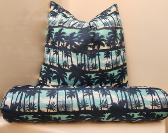 Coastal Palm Print Pillow Cover: Waterproof Bolster or Regular