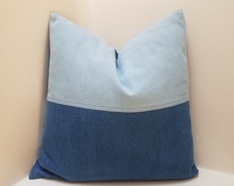 Denim Pillow Cover VARIETY COLOR & SIZE Two Tone Patchwork Pillow, Farmhouse pillow, Denim throw pillow, Country pillow cover, Jeans Decor