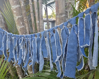 Handmade Denim Banner Garland, Rustic BBQ Barn Wedding Decor