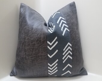 Faux Leather Pillow Cover: Mud Cloth Stripe, Modern Accent