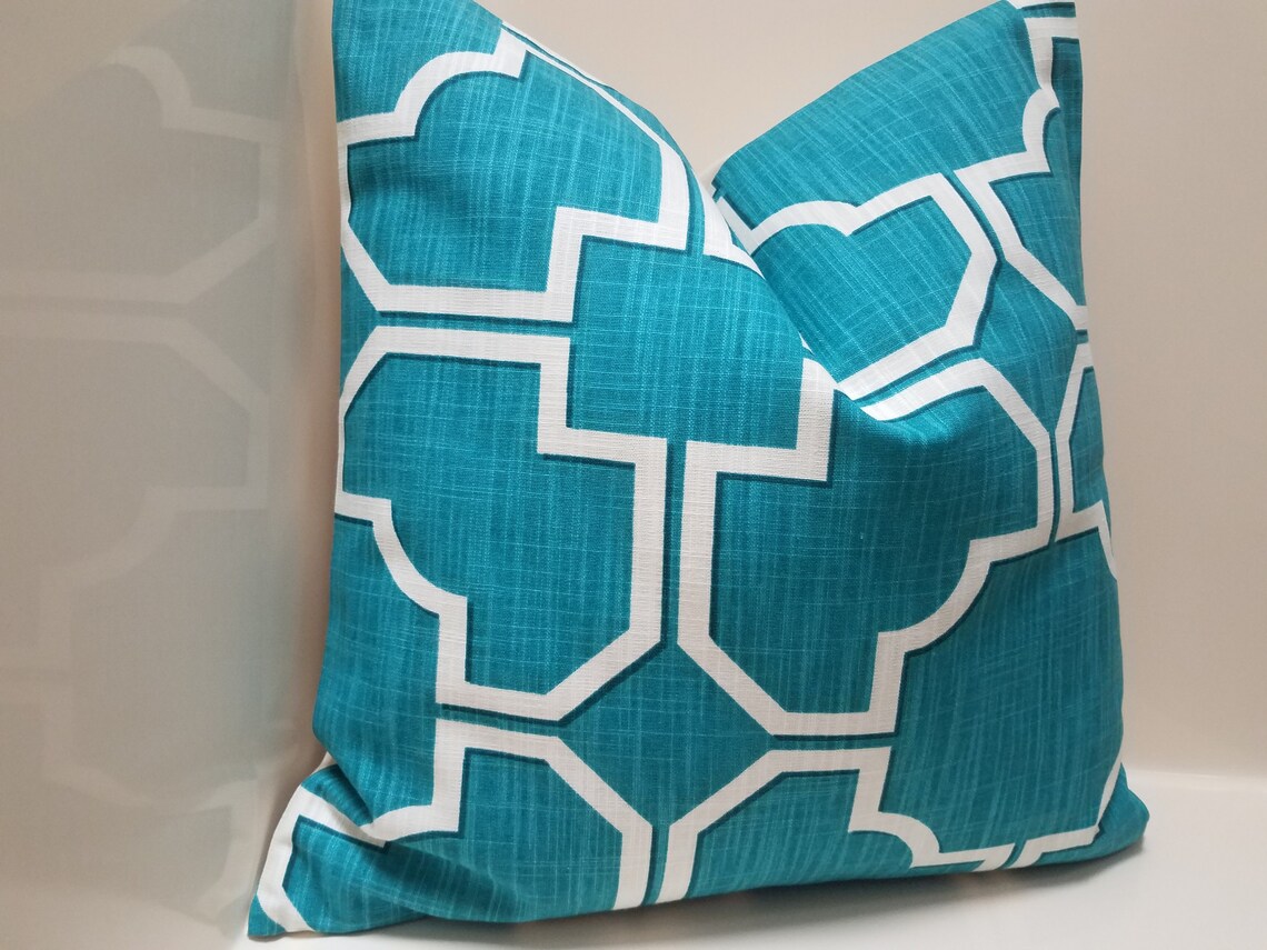 Teal Blue & White Pillow Cover. Farmhouse Pillow. Toss Pillow Etsy