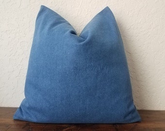 Denim Pillow Cover: Farmhouse Accent Pillow with Invisible Zipper