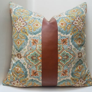 Faux Leather Pillow Cover, Decorative Pillow, Color Block Pillow, Accent Pillow, Tribal Throw Pillow, Farmhouse pillows, Modern Pillowcases