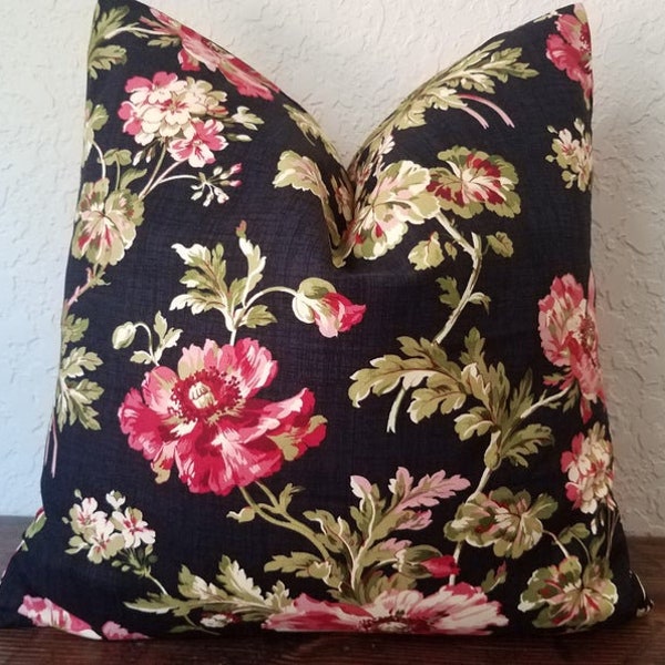 Black Floral Accent Pillow Cover, Farmhouse pillows, Toss pillow cover, Farmhouse pillow, Throw pillow, Cotton Pillowcases, Cushion Covers