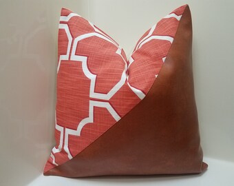 Faux Leather Pillow Cover: Geometric Color Block Throw Pillow