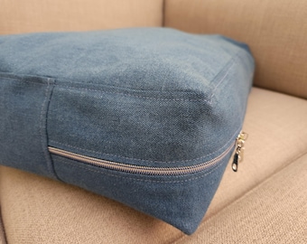 DENIM Fabric Cushion Cover 2" up to 4" Thick: Removable Zippered Sofa, Bench, Chair, RV Jeans Camper Cushions Cover