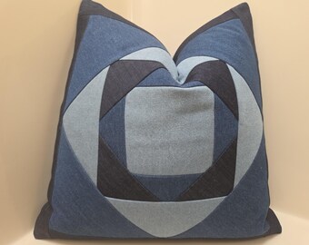 Denim Patchwork Pillow Cover: Jeans Quilt Stile Throw Pillow Covers, Farmhouse Style