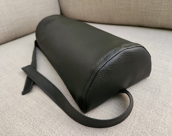 Faux Leather Bolster Pillow Cover with Straps: Lumbar Support