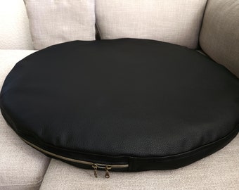 Round Faux Leather Cushion Cover: Meditation, Floor Seating