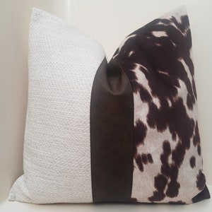Cowhide Pillow Cover: Faux Leather Stripe, Tribal Home Decor